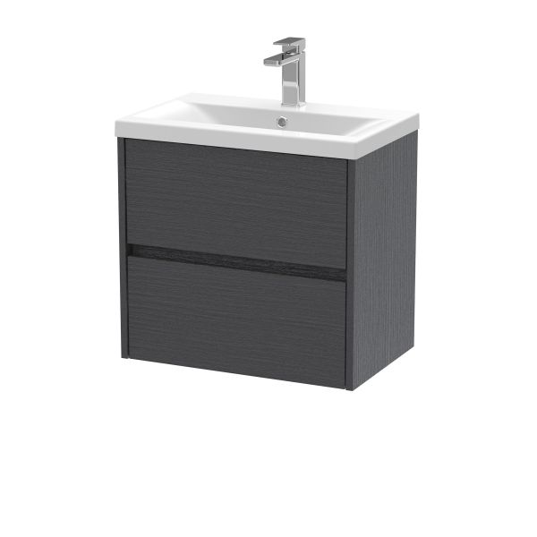 600mm Wall Hung 2 Drawer Unit & Basin 1 - Nuie HAV2204A Grey, Grey colour ,image 1