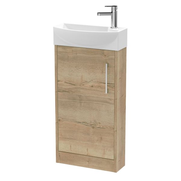 440mm Floor Standing 1 Door Unit & 1TH Basin LH - Hudson Reed JNU1821L Oak, Oak colour ,image 1