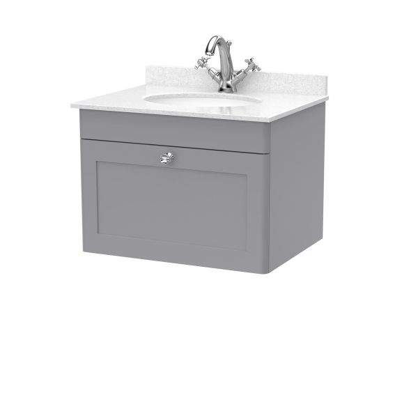 600mm Wall Hung 1 Drawer Vanity & Marble Top 1TH - Nuie CLC294WR1 Grey, Grey colour ,image 1