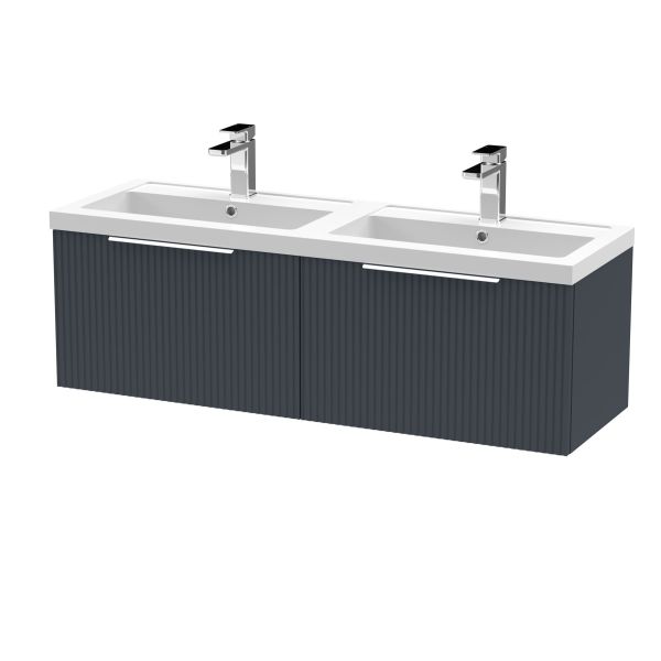 1200mm Wall Hung 2 Drawer Vanity & Double Basin - Hudson Reed DFF1494C Black, Black colour ,image 1
