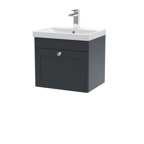 500mm Wall Hung 1 Drawer Vanity & Basin 3 - Nuie CLC1491E Black, Black colour ,image 1
