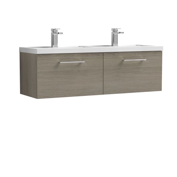1200mm Wall Hung 2 Drawer Vanity & Double Basin - Nuie ARN2522C Oak, Oak colour ,image 1