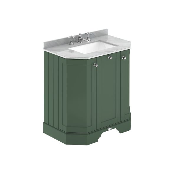750mm 3-Door Angled Unit & Marble Top 3TH - Hudson Reed LOF813 Hunter Green, Green colour ,image 1