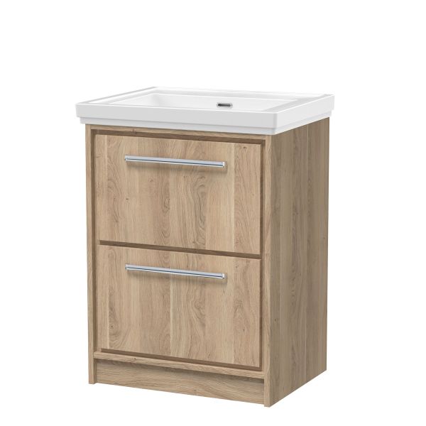 600mm Floor Standing 2-Drawer Vanity with Basin - 0 Tap Hole - Hudson Reed LIL3033H Oak, Oak colour ,image 1