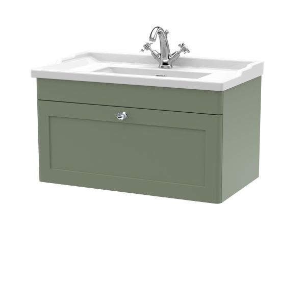 800mm Wall Hung 1 Drawer Vanity & Basin 1TH - Nuie CLC896F Green, Green colour ,image 1
