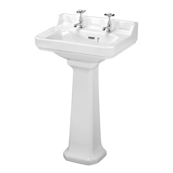 560mm Basin & Pedestal (2 Tap Hole) - Nuie CCT004 White, White colour ,image 1