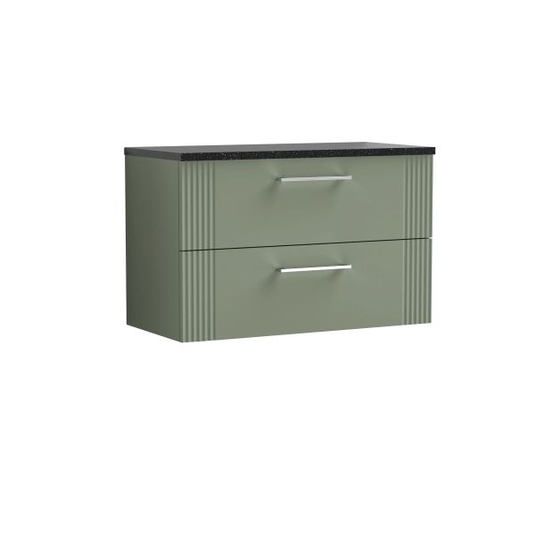 800mm Wall Hung 2 Drawer Vanity & Laminate Top - Nuie DPF895LSB Green, Green colour ,image 1