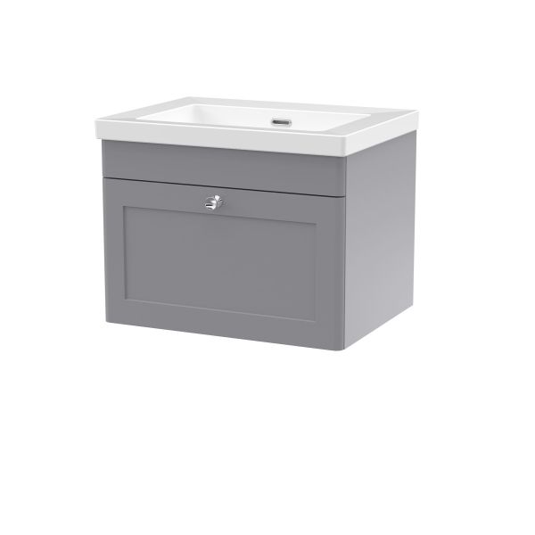 600mm Wall Hung 1-Drawer Vanity with Basin - 0 Tap Hole - Nuie CLC294K Grey, Grey colour ,image 1