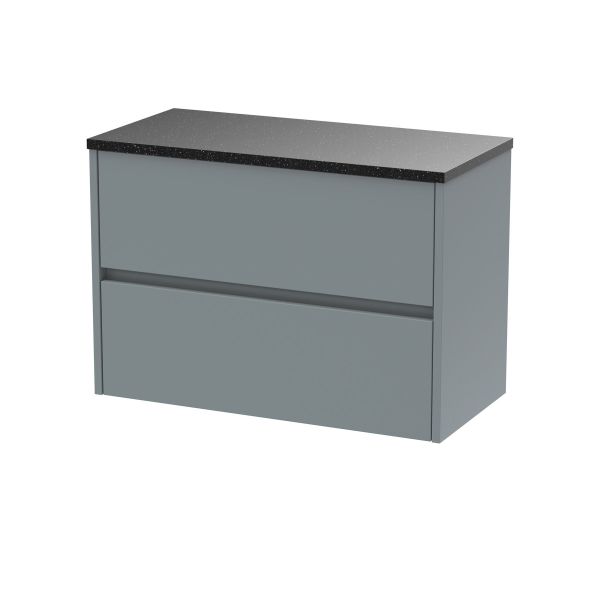 800mm Wall Hung 2 Drawer Unit & Worktop - Nuie HAV2306LSB Grey, Grey colour ,image 1
