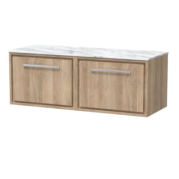1200mm Wall Hung Single Drawer Vanity with Marble Worktop - Hudson Reed LIL3022CMT2 Oak, Oak colour ,image 1