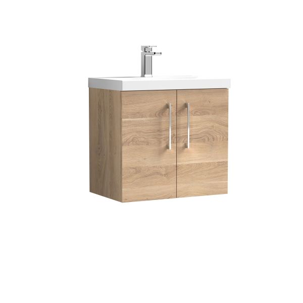 600mm Wall Hung 2-Door Vanity & Basin 3 - Nuie ARN3023D Oak, Oak colour ,image 1