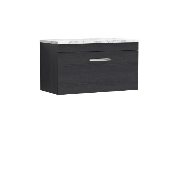 800 Wall Hung Single Drawer Unit & Laminate Worktop - Nuie ATH061LCM Black, Black colour ,image 1