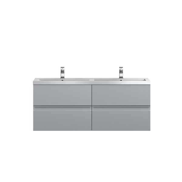 1200 Wall Hung 4 Drawer Vanity & Double Basin - Hudson Reed URB204C Grey, Grey colour ,image 1