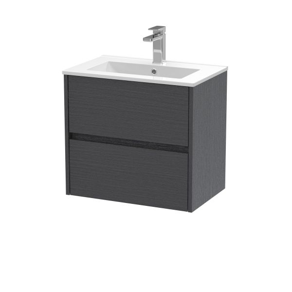 600mm Wall Hung 2 Drawer Unit & Basin 2 - Nuie HAV2204B Grey, Grey colour ,image 1