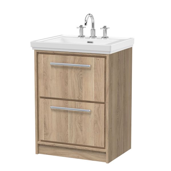 600mm Floor Standing 2-Drawer Vanity with Basin - 3 Tap Hole - Hudson Reed LIL3033B Oak, Oak colour ,image 1