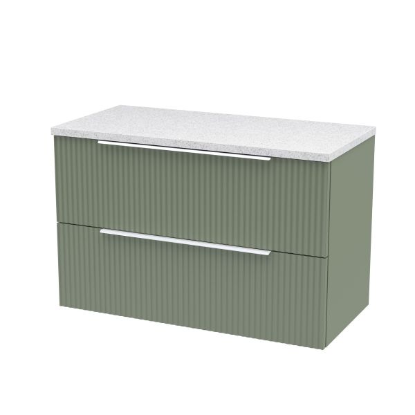 800mm Wall Hung 2 Drawer Vanity & Laminate Top - Hudson Reed DFF895LSW Green, Green colour ,image 1