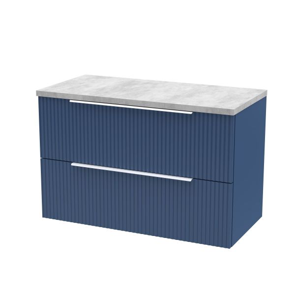 800mm Wall Hung 2 Drawer Vanity & Laminate Top - Hudson Reed DFF395LBG Blue, Blue colour ,image 1