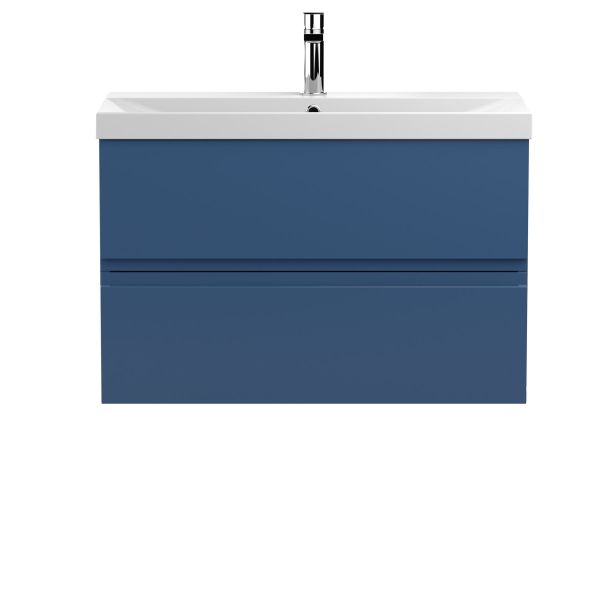 800mm Wall Hung 2-Drawer Vanity Unit & Basin 3 - Hudson Reed URB306D Satin Blue, Blue colour ,image 1
