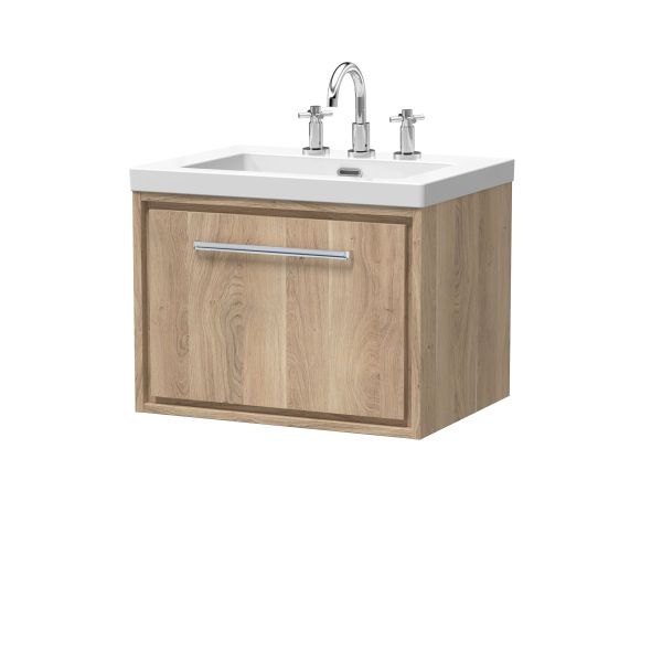 600mm Wall Hung Single Drawer Vanity with Basin - 3 Tap Hole - Hudson Reed LIL3022M Oak, Oak colour ,image 1