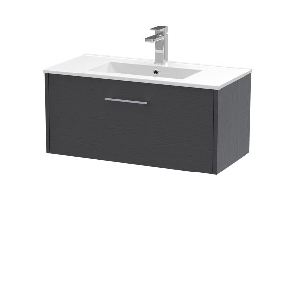 800mm Wall Hung Single Drawer Vanity & Basin 2 - Hudson Reed JNU2225B Grey, Grey colour ,image 1