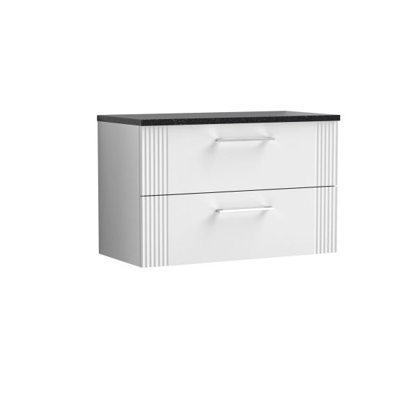 800mm Wall Hung 2 Drawer Vanity & Laminate Top - Nuie DPF195LSB White, White colour ,image 1