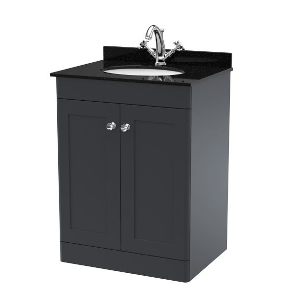 600mm Floor Standing 2 Door Vanity & Marble Top 1TH - Nuie CLC1425BR1 Black, Black colour ,image 1