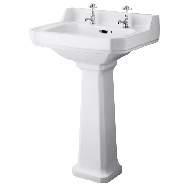 560mm Basin & Pedestal (2 Tap Hole) - Hudson Reed CCR019 White, White colour ,image 1
