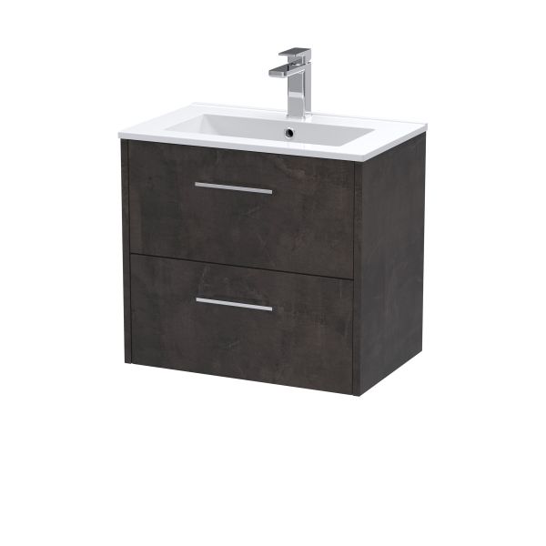 600mm Wall Hung 2 Drawer Vanity & Basin 2 - Hudson Reed JNU2624B Brown, Brown colour ,image 1