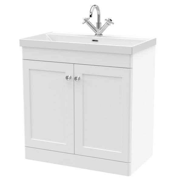 800mm Floor Standing 2-Door Vanity with Basin - 1 Tap Hole - Nuie CLC126E White, White colour ,image 1