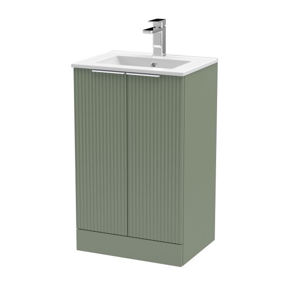 500mm Floor Standing 2 Door Vanity & Basin 2 - Hudson Reed DFF823B Green, Green colour ,image 1