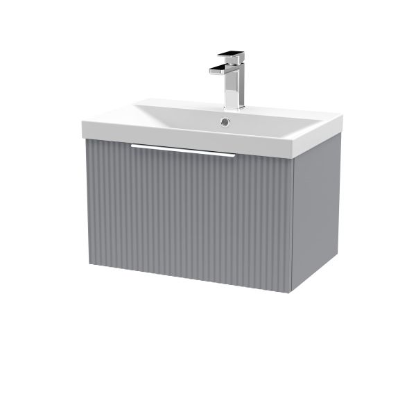 600mm Wall Hung Single Drawer Vanity & Basin 3 - Hudson Reed DFF294D Grey, Grey colour ,image 1