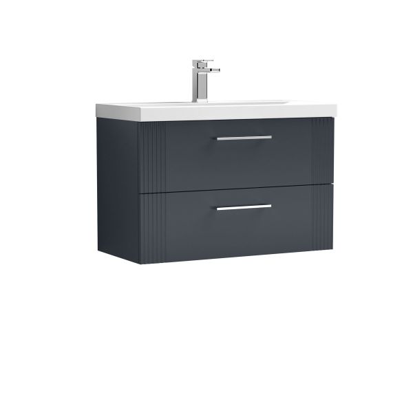 800mm Wall Hung 2 Drawer Vanity & Basin 3 - Nuie DPF1495D Black, Black colour ,image 1