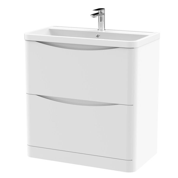 800mm Floor Standing 2 Drawer Vanity & Polymarble Basin - Nuie LUN103 White, White colour ,image 1