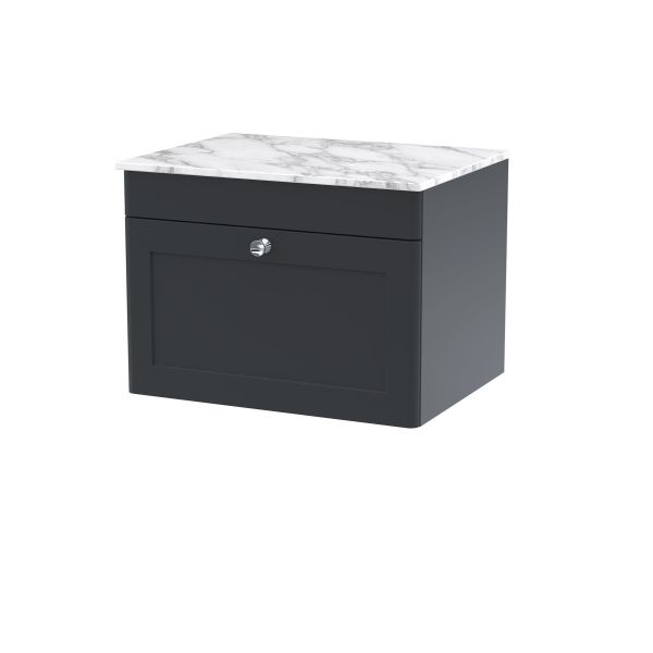 600mm Wall Hung 1-Drawer Vanity with Marble Top - Nuie CLC1494CMT Black, Black colour ,image 1