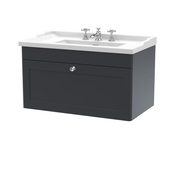 800mm Wall Hung 1 Drawer Vanity & Basin 3TH - Nuie CLC1496G Black, Black colour ,image 1