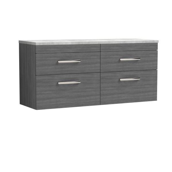 1200mm Wall Hung 4-Drawer Unit & Laminate Worktop - Nuie ATH046LBG2 Grey, Grey colour ,image 1