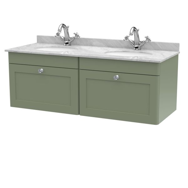 1200mm Wall Hung 2 Drawer Vanity & Marble Top - Nuie CLC894GR2 Green, Green colour ,image 1