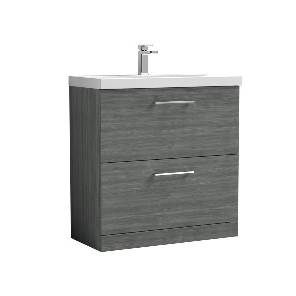 800mm Floor Standing 2 Drawer Vanity & Basin 3 - Nuie ARN535D Grey, Grey colour ,image 1