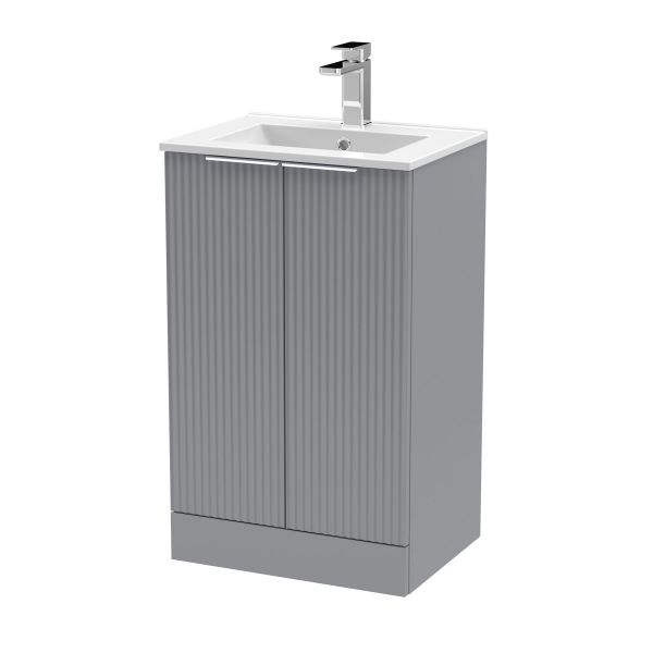 500mm Floor Standing 2 Door Vanity & Basin 2 - Hudson Reed DFF223B Grey, Grey colour ,image 1