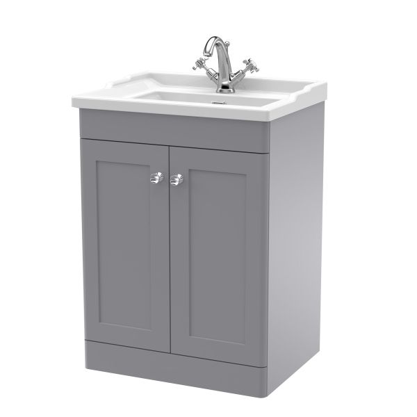 600mm Floor Standing 2 Door Vanity & Basin 1TH - Nuie CLC225F Grey, Grey colour ,image 1