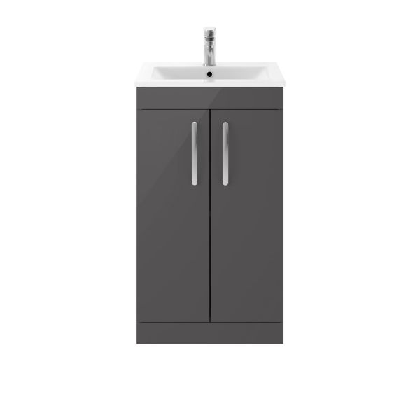 500mm Floor Standing Cabinet With Basin 2 - Nuie ATH072B Gloss Grey, Grey colour ,image 1