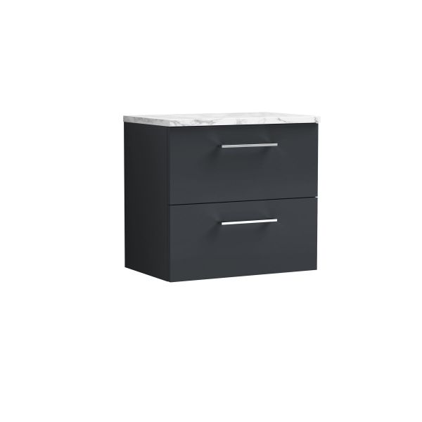 600mm Wall Hung 2-Drawer Vanity & Laminate Worktop - Nuie ARN1424LCM Black, Black colour ,image 1