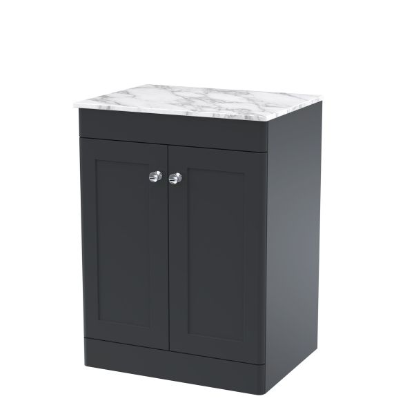 600mm Floor Standing 2-Door Vanity with Marble Top - Nuie CLC1425CMT Black, Black colour ,image 1
