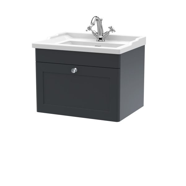 600mm Wall Hung 1 Drawer Vanity & Basin 1TH - Nuie CLC1494F Black, Black colour ,image 1