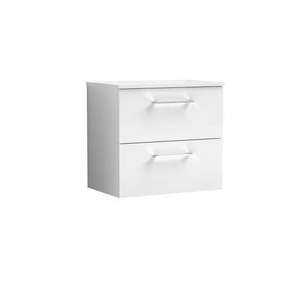 600mm Wall Hung 2 Drawer Vanity & Worktop - Nuie ARN124W White, White colour ,image 1