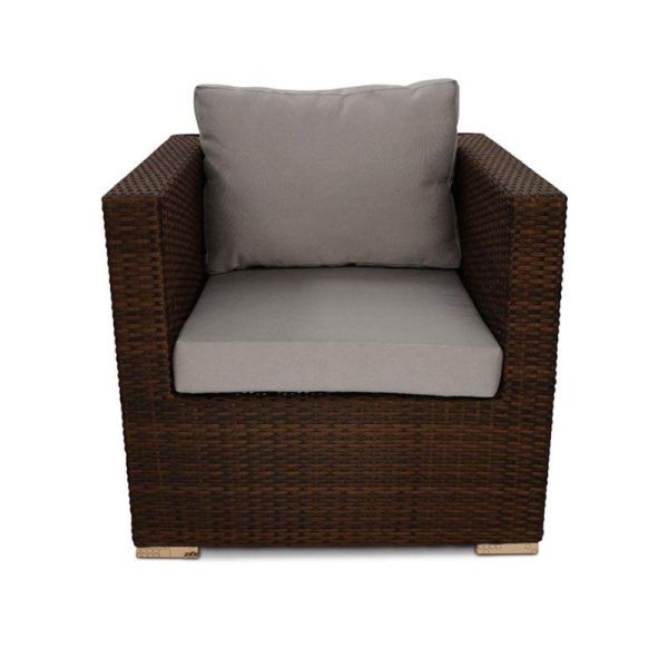 RA Denby 680 x 780 Classic Rattan Sofa Chair - Neutral Brown with Light Grey Cushion Included, Brown colour ,image 1