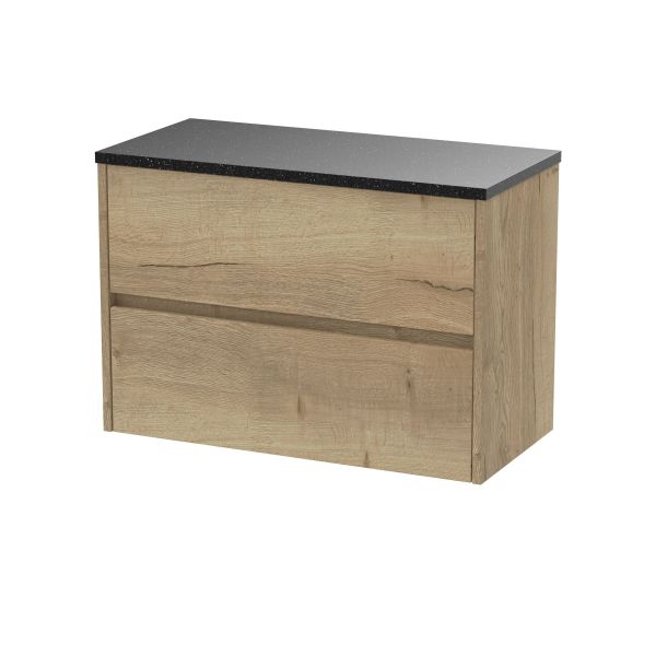 800mm Wall Hung 2 Drawer Unit & Worktop - Nuie HAV806LSB Oak, Oak colour ,image 1