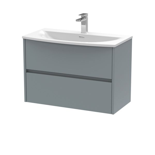 800mm Wall Hung 2 Drawer Unit & Basin 4 - Nuie HAV2306G Grey, Grey colour ,image 1