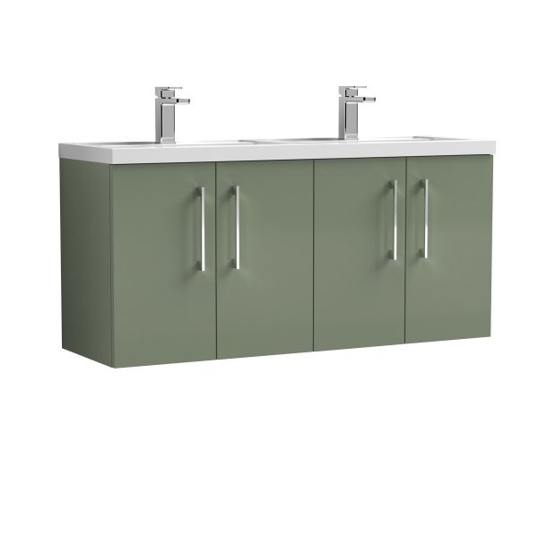 1200mm Wall Hung 4 Door Vanity & Double Basin - Nuie ARN823C Green, Green colour ,image 1