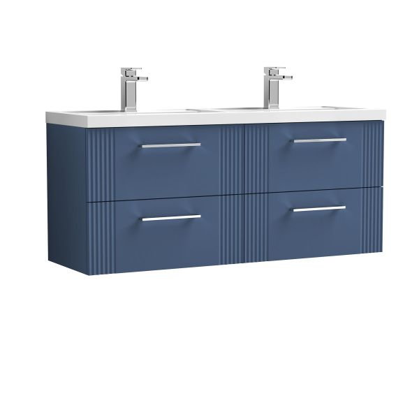 1200mm Wall Hung 4 Drawer Vanity & Double Basin - Nuie DPF393C Blue, Blue colour ,image 1